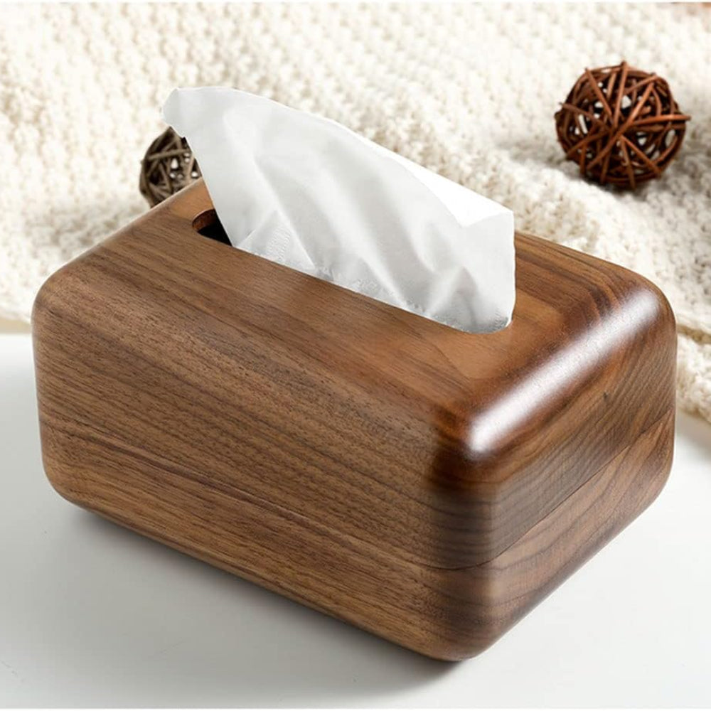 Wooden Rectangular Tissue Box – Elegant Natural Walnut Napkin Holder for Home & Office Decor