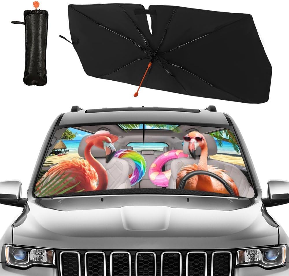 Funny Rooster Car Windshield Umbrella – UV Protection Sunshade for Front Window, Foldable Sun Visor Protector