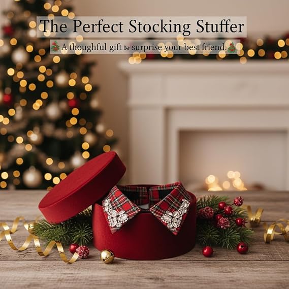 Red Christmas Plaid Rhinestone Collar