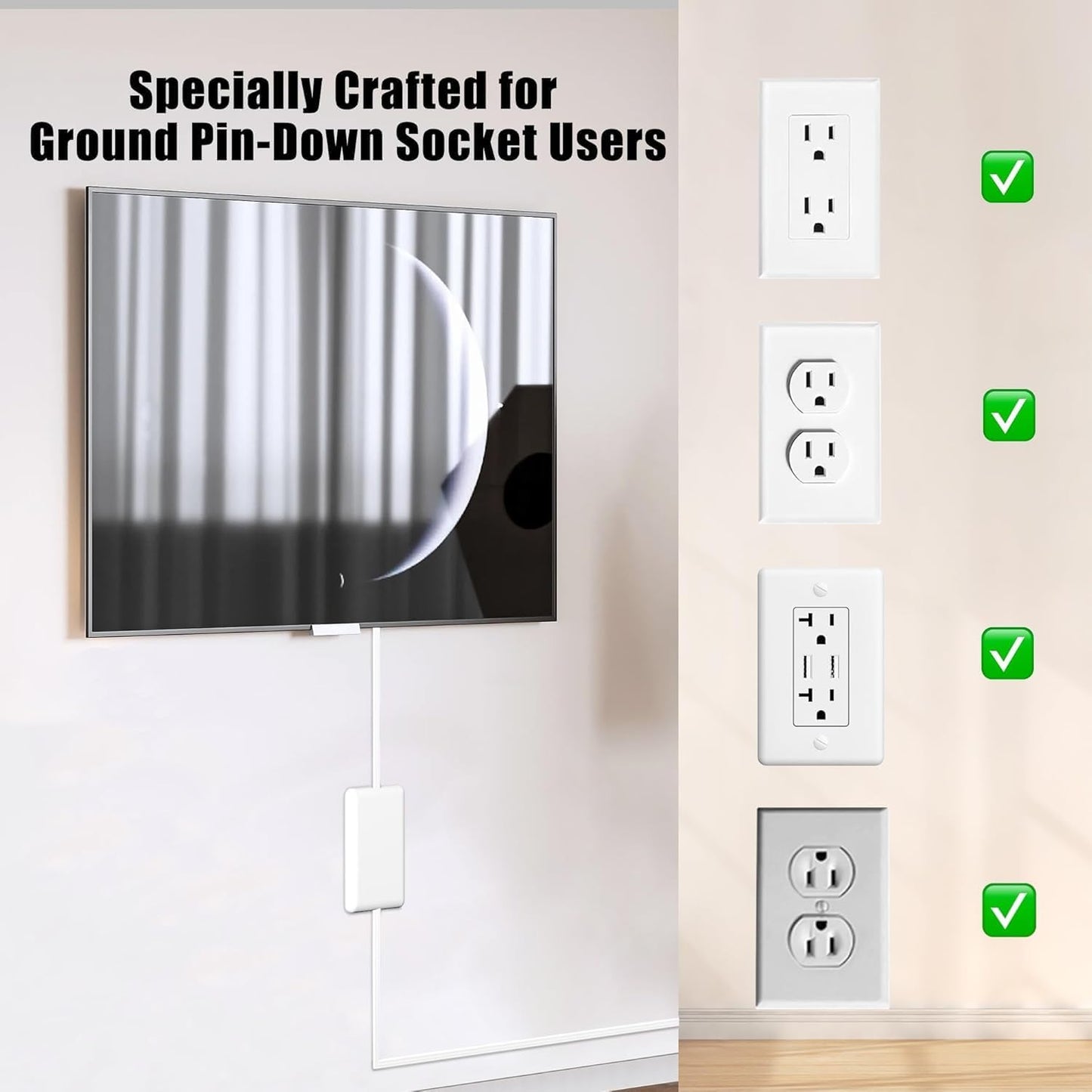 Dual 6FT Ultra-Thin Outlet Cover Extension Cord – Universal Socket Cover