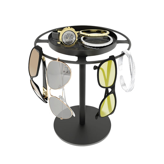 Glasses Holder Stand – Matte Black Sunglasses Organizer with Storage Tray