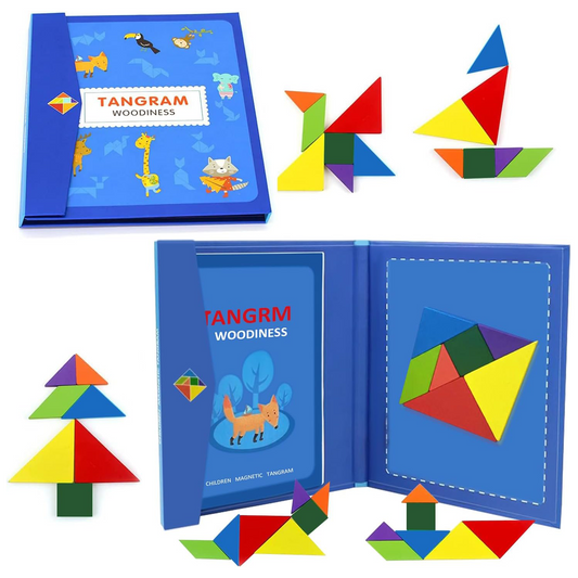 Wooden Magnetic Tangram Puzzle – Colorful Educational Toy for Kids 3+