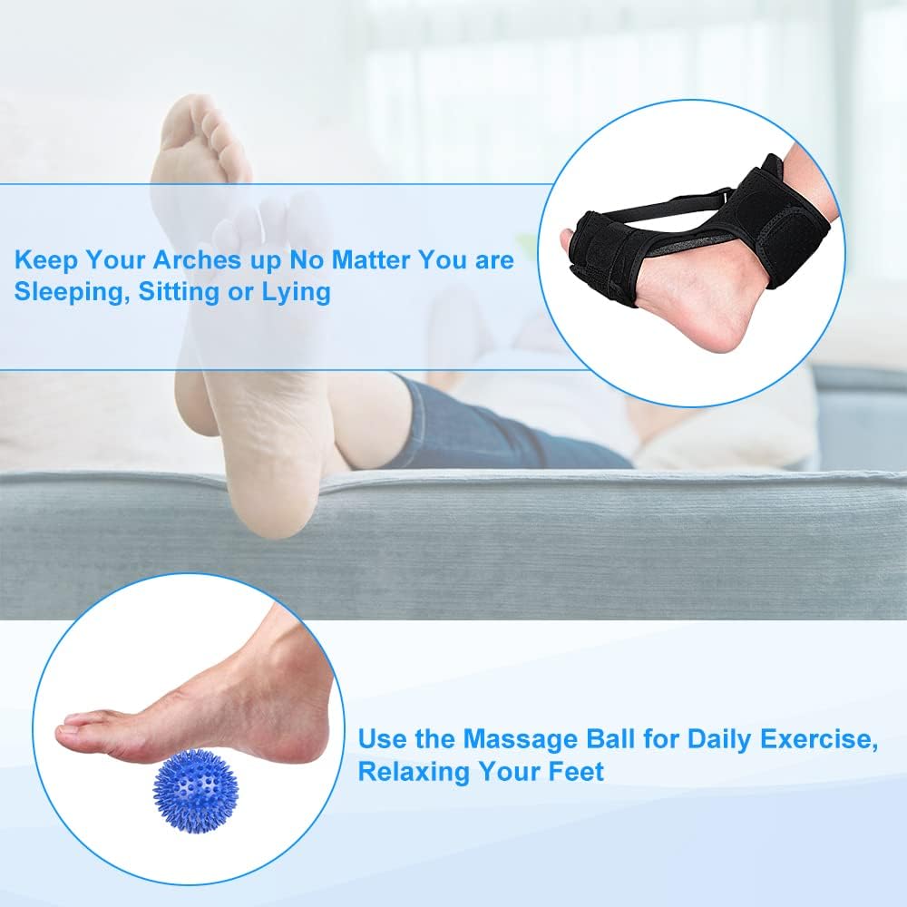 Plantar Fasciitis Night Splint with Adjustable Support & Massage Ball