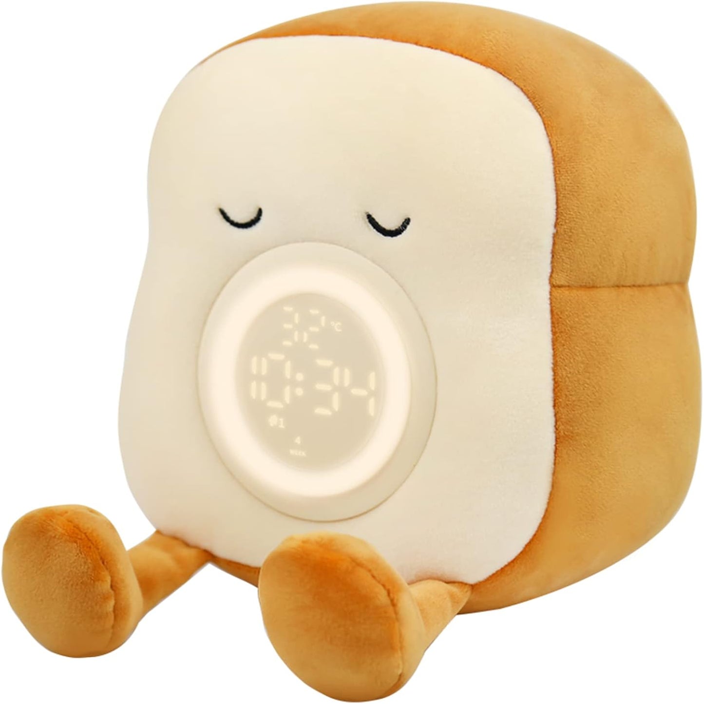 Plush Night Light Toy – Cute Toast Bread Alarm Clock with LED Lamp for Kids Bedroom