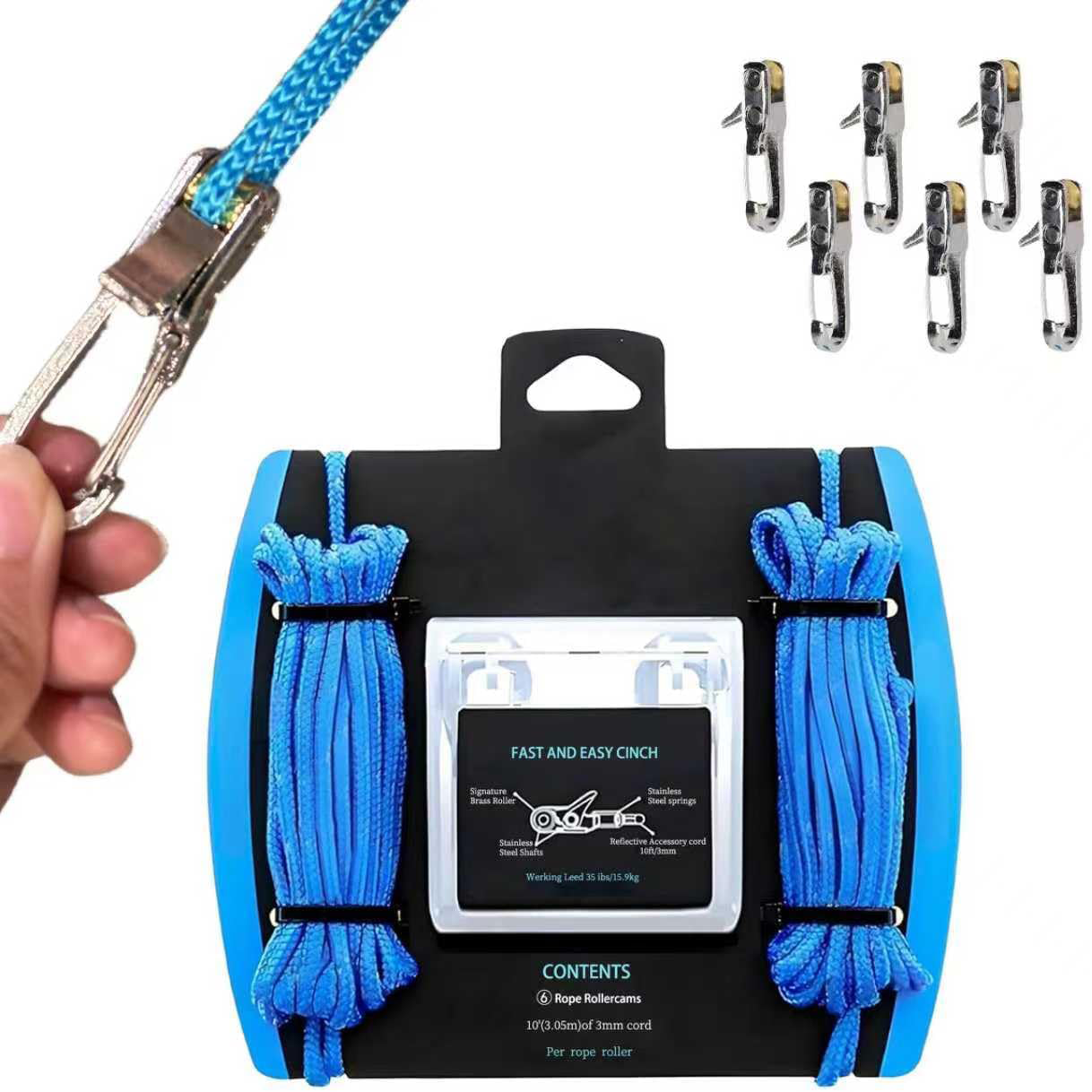 Rope Tensioner with Brass Roller & Stainless Steel Spring – Easy Paracord Adjuster for Outdoor Use