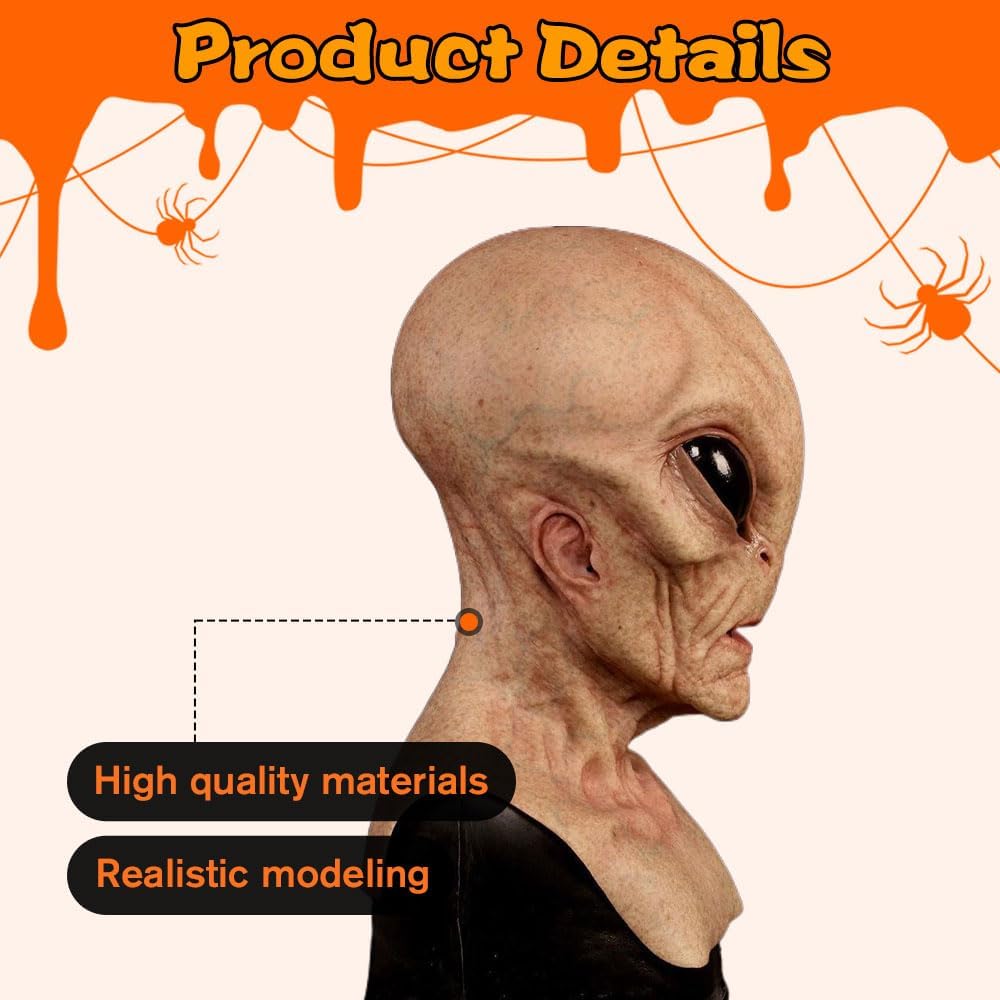 Alien Latex Mask – Realistic Full Head Funny Halloween Costume Accessory