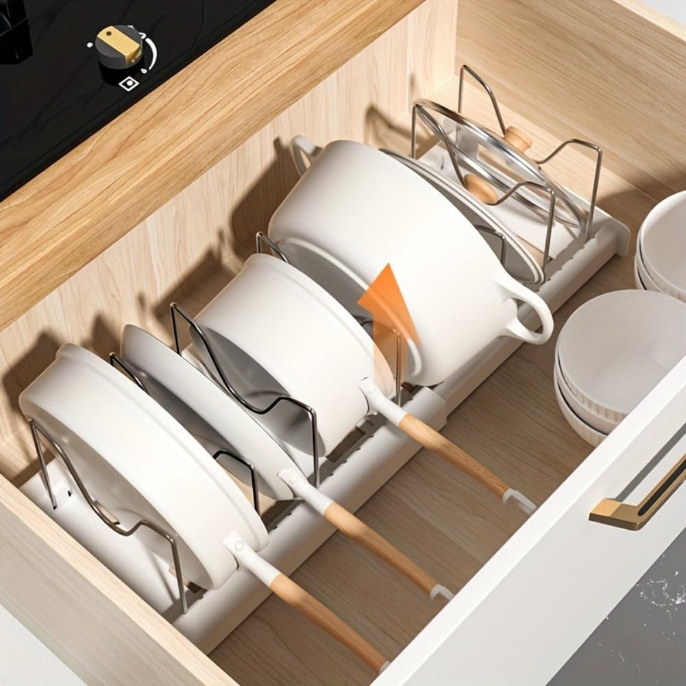 Expandable Cookware Organizer Rack – Adjustable and Space-Saving Kitchen Storage Solution