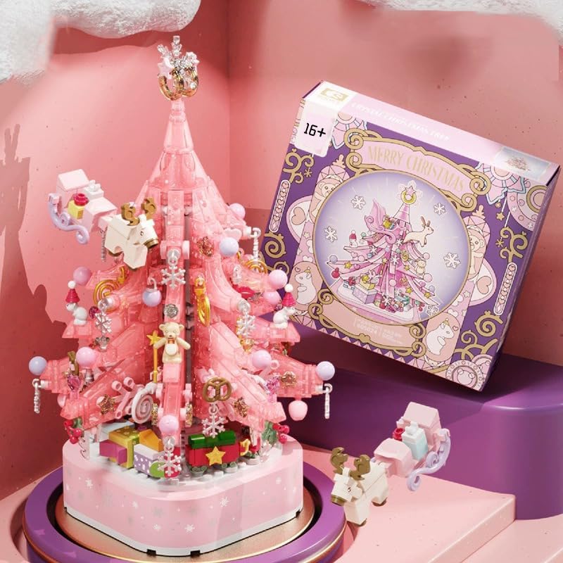 Christmas Tree Music Box Building Set – 675 PCS DIY Crystal Tree Construction Kit with Lights and Music