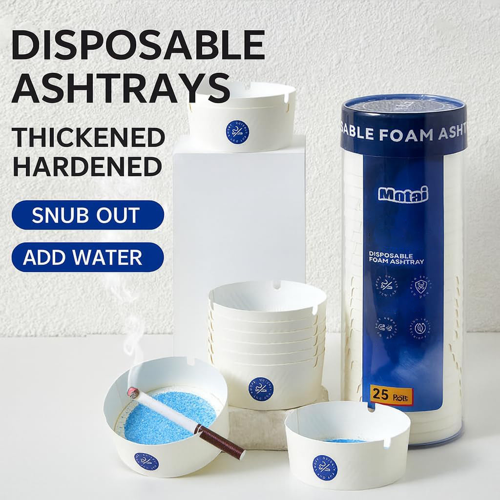 Portable Disposable Ashtray (with Granules) - 25-Pack, Ideal for Travel & Car Use