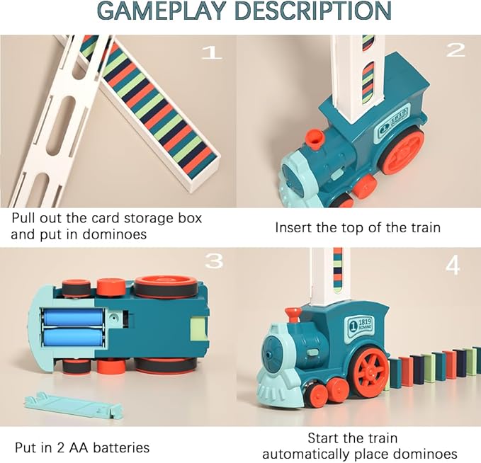 Automatic Domino Train Set – 60 Pcs Dominoes Educational Toy for Kids