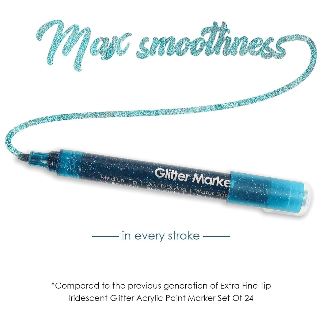 24-Pack Metallic Glitter Markers – Fine Tip Acrylic Paint Pens for DIY Crafts & Art Projects