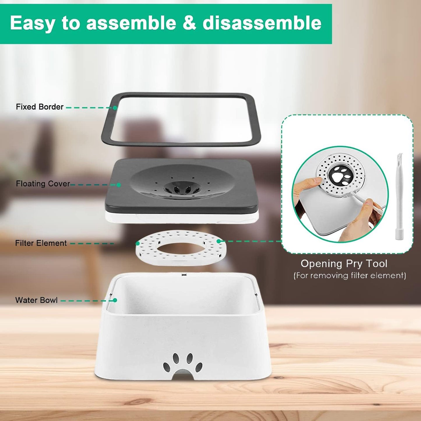 Spill-Proof Pet Water Bowl – 35oz No-Drip Slow Feeder with Non-Slip Base