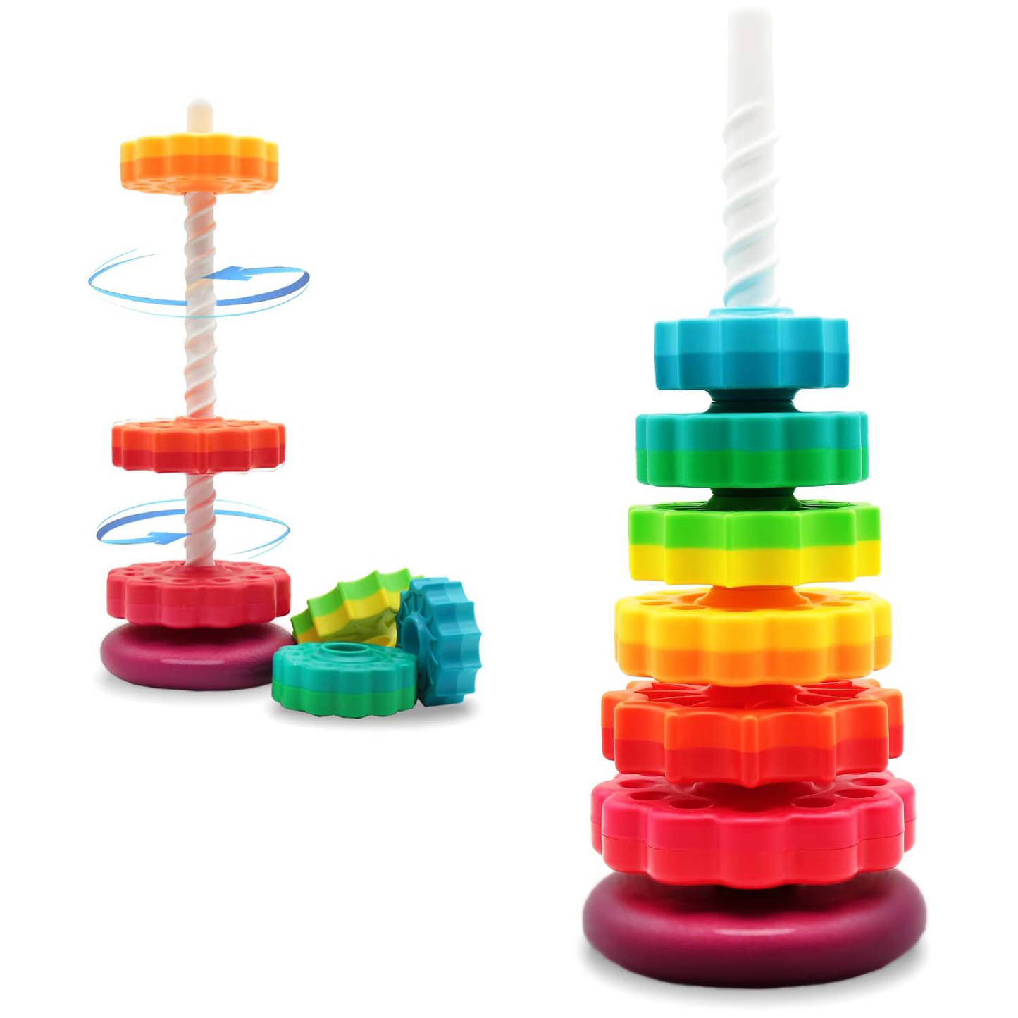 Rainbow Spin Tower – Colorful Rotating Stacking Toy