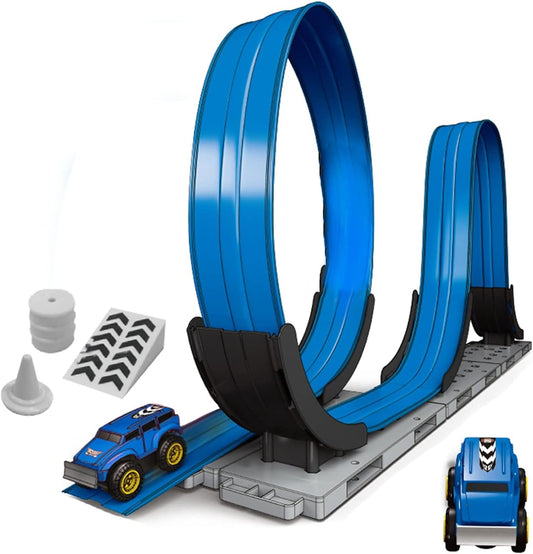 Track Car Kids Vehicle Playset – Flexible Railway Roller Coaster Track