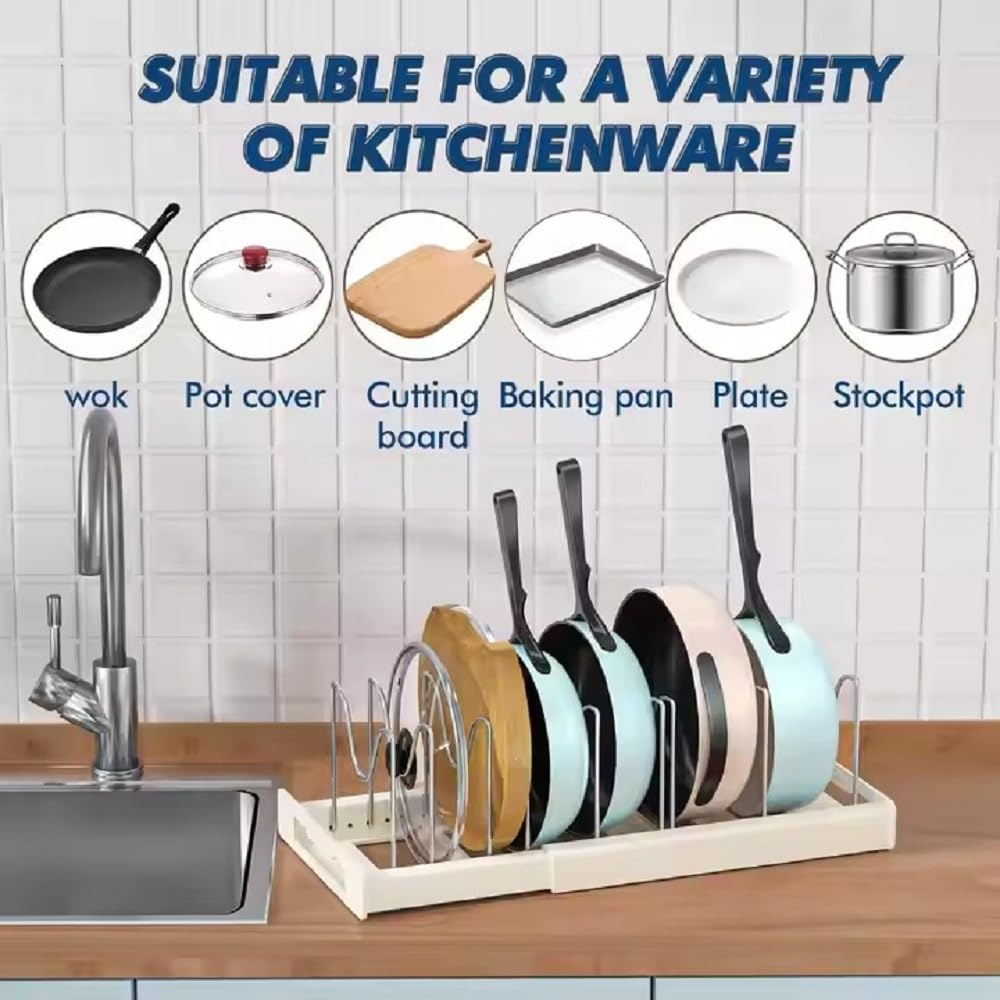 Expandable Cookware Organizer Rack – Adjustable and Space-Saving Kitchen Storage Solution