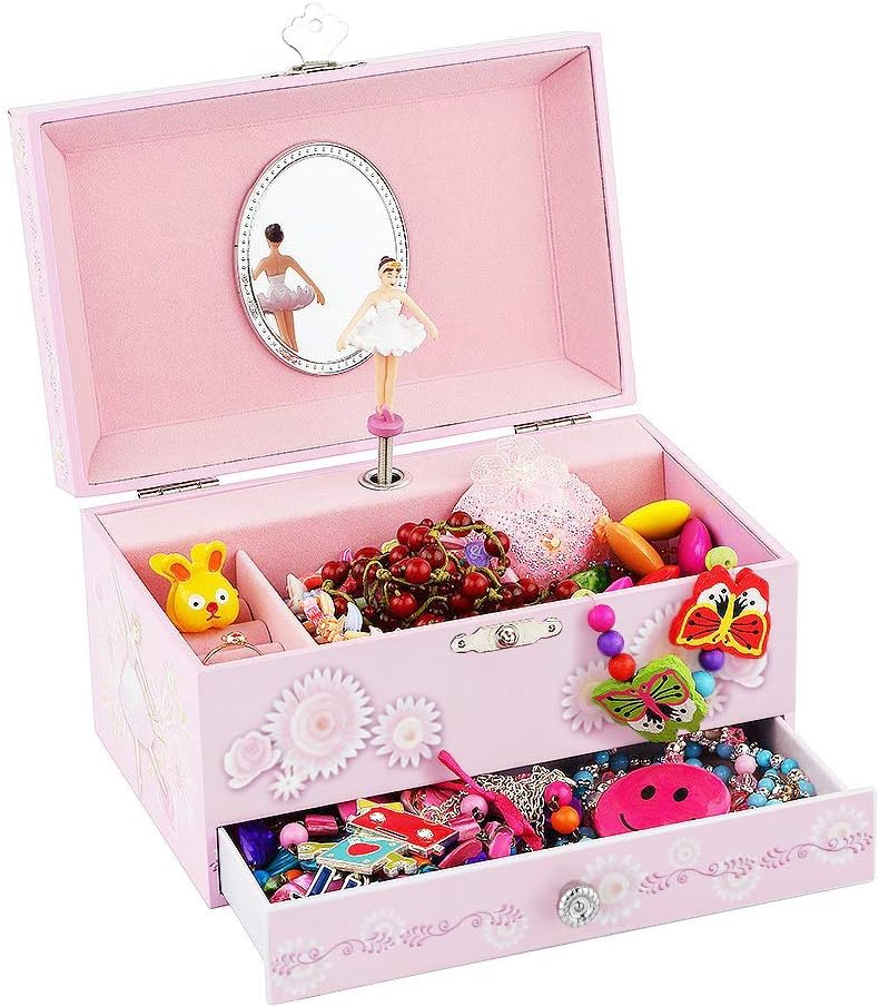 Children's Music Jewelry Box | Ballerina Theme | Drawer & Jewelry Set