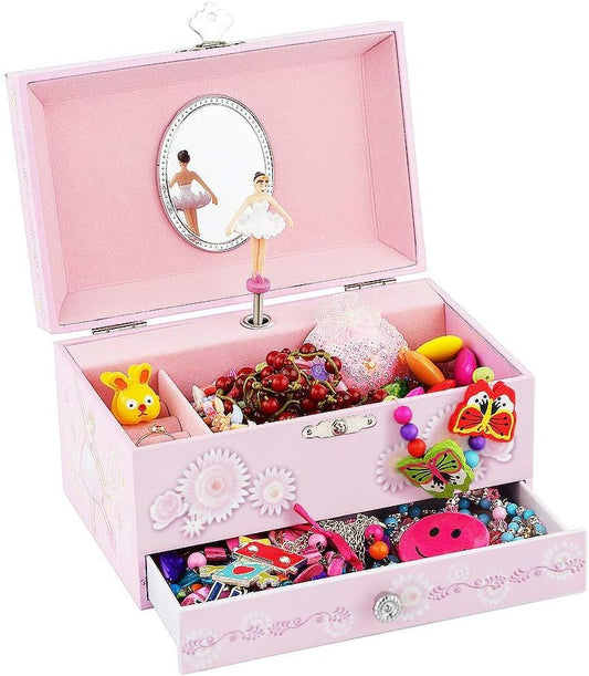 Children's Music Jewelry Box | Ballerina Theme | Drawer & Jewelry Set