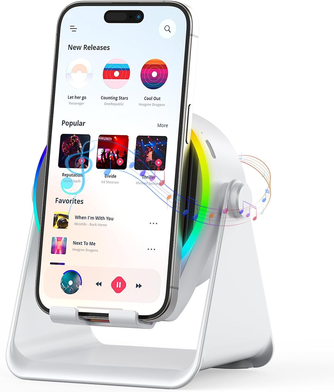 4-in-1 Wireless Induction Bluetooth Speaker with RGB Phone Stand (360° Rotation)