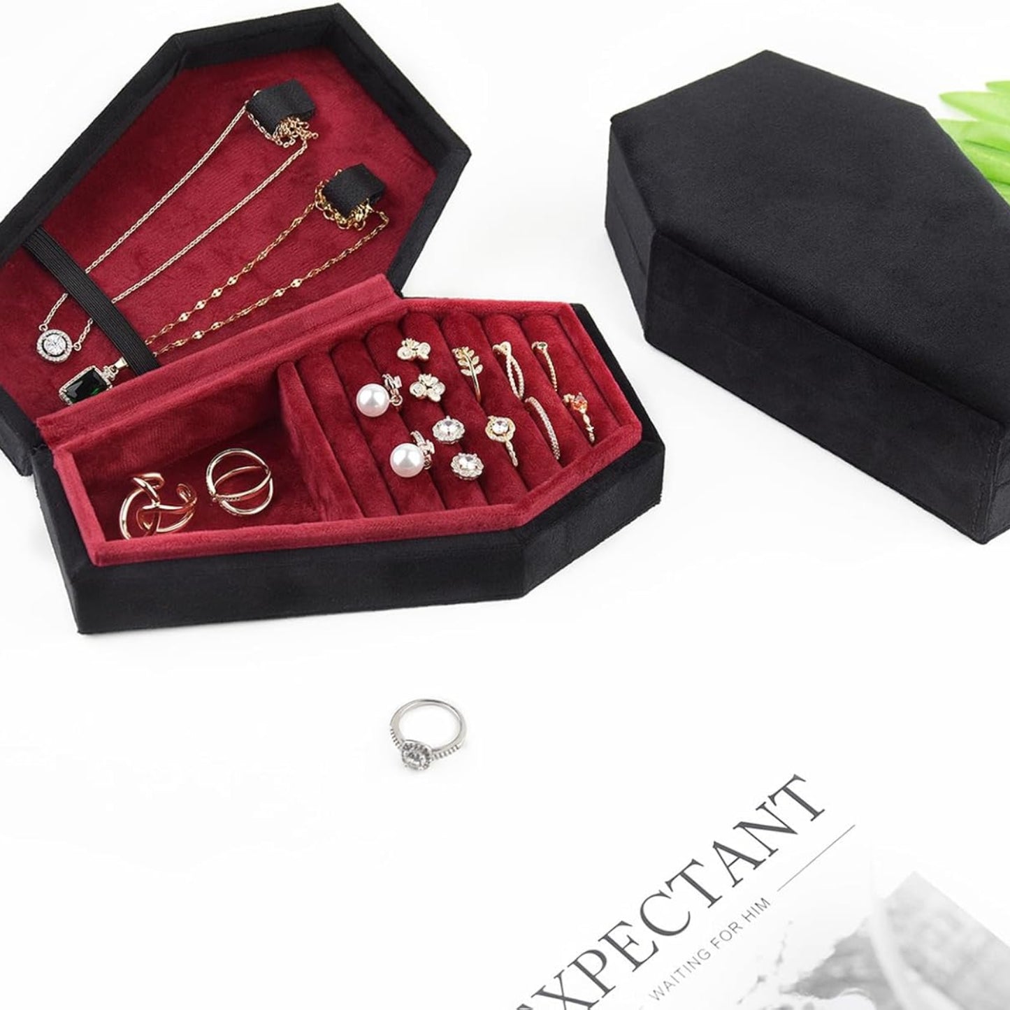 Coffin Jewelry Box – Gothic Velvet Organizer for Rings, Earrings & More