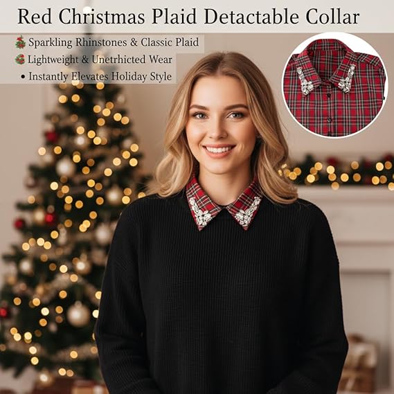 Red Christmas Plaid Rhinestone Collar