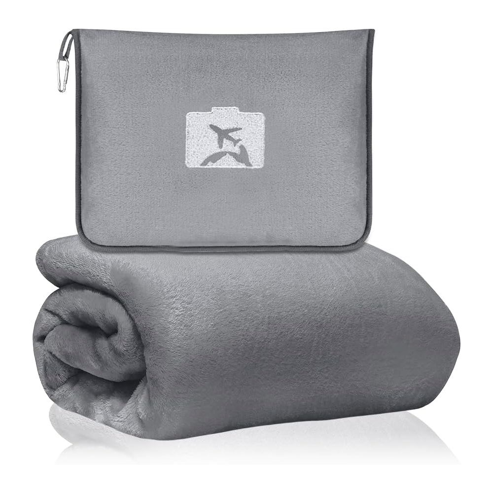 Travel Blanket and Pillow – Soft 2-in-1 Airplane Blanket with Carrying Case