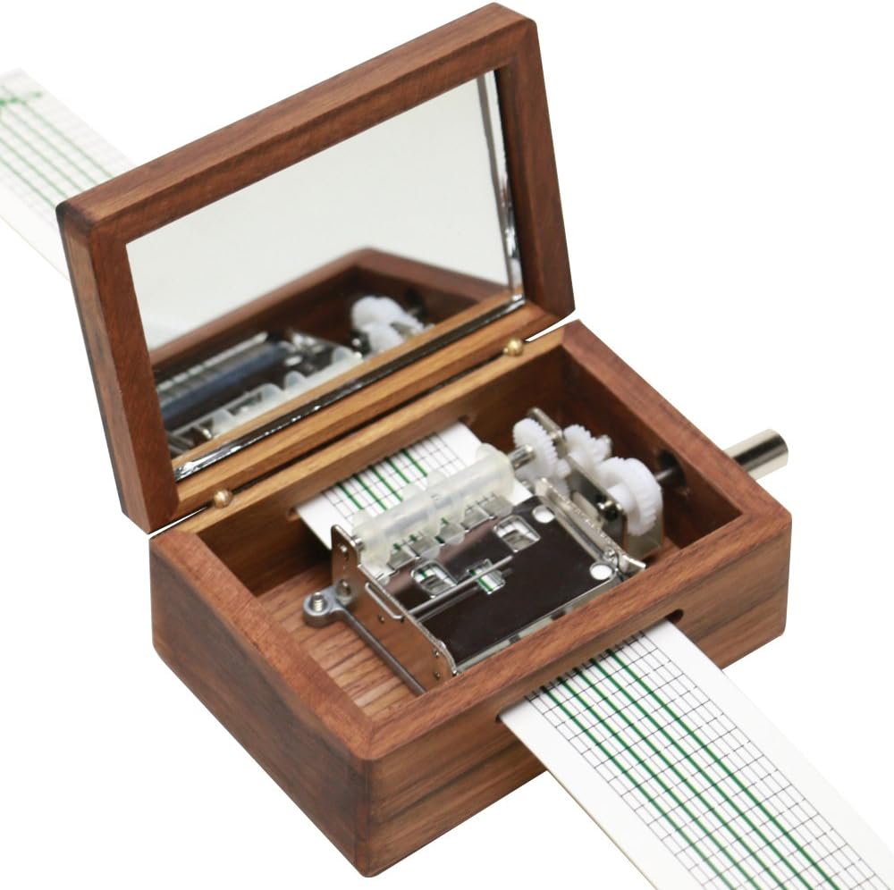 Vintage Walnut Hand-Crank Music Box – 15-Note Mechanical Music Maker with DIY Punch Strips