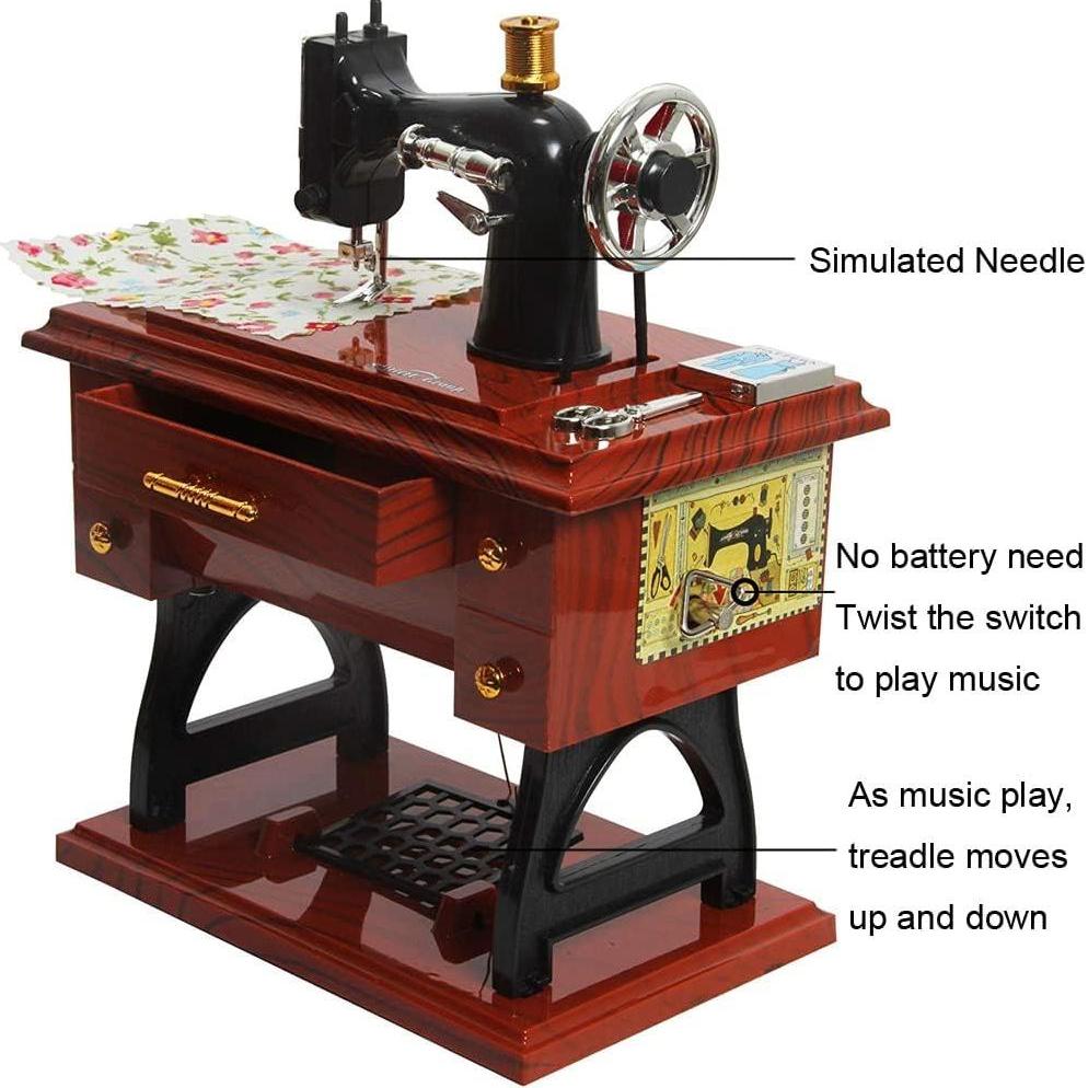 Vintage Sewing Machine Music Box – Retro Hand-Crank Design