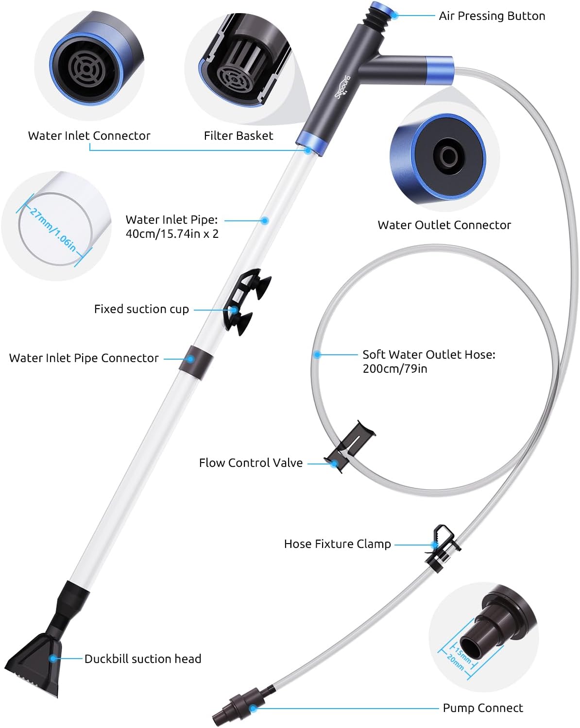 Aquarium Siphon Pump Gravel Cleaner – Manual 3-in-1 Fish Tank Cleaning Kit