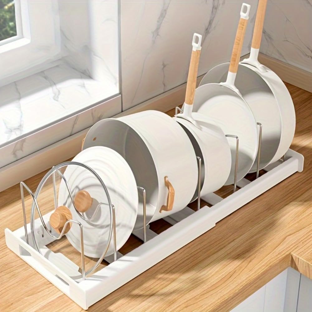 Expandable Cookware Organizer Rack – Adjustable and Space-Saving Kitchen Storage Solution