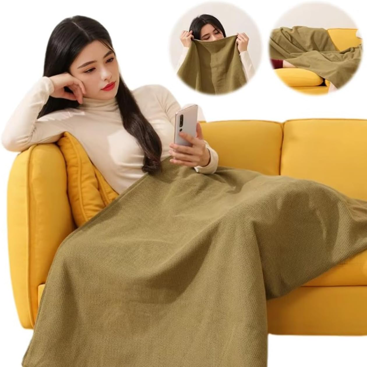 Portable Heated Shawl Blanket – Soft Zippered USB Electric Throw with 3 Heat Settings