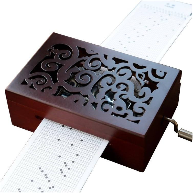 Vintage Walnut Hand-Crank Music Box – 15-Note Mechanical Music Maker with DIY Punch Strips