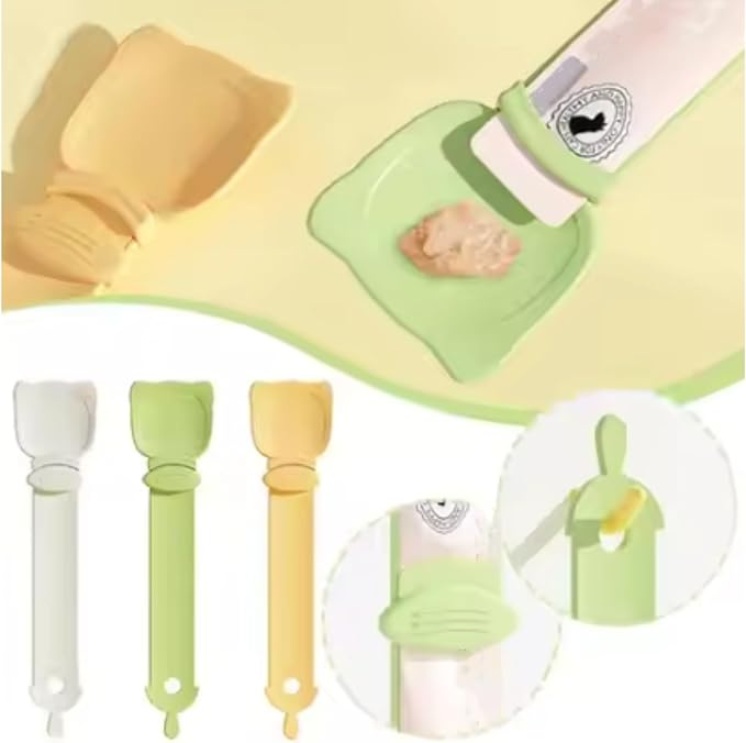 3-Pack Pet Treat Scoops – Cat Food Storage & Squeeze Stick Tool | 2-in-1 Multifunctional Cat Feeder (One Size, Mixed Colors)