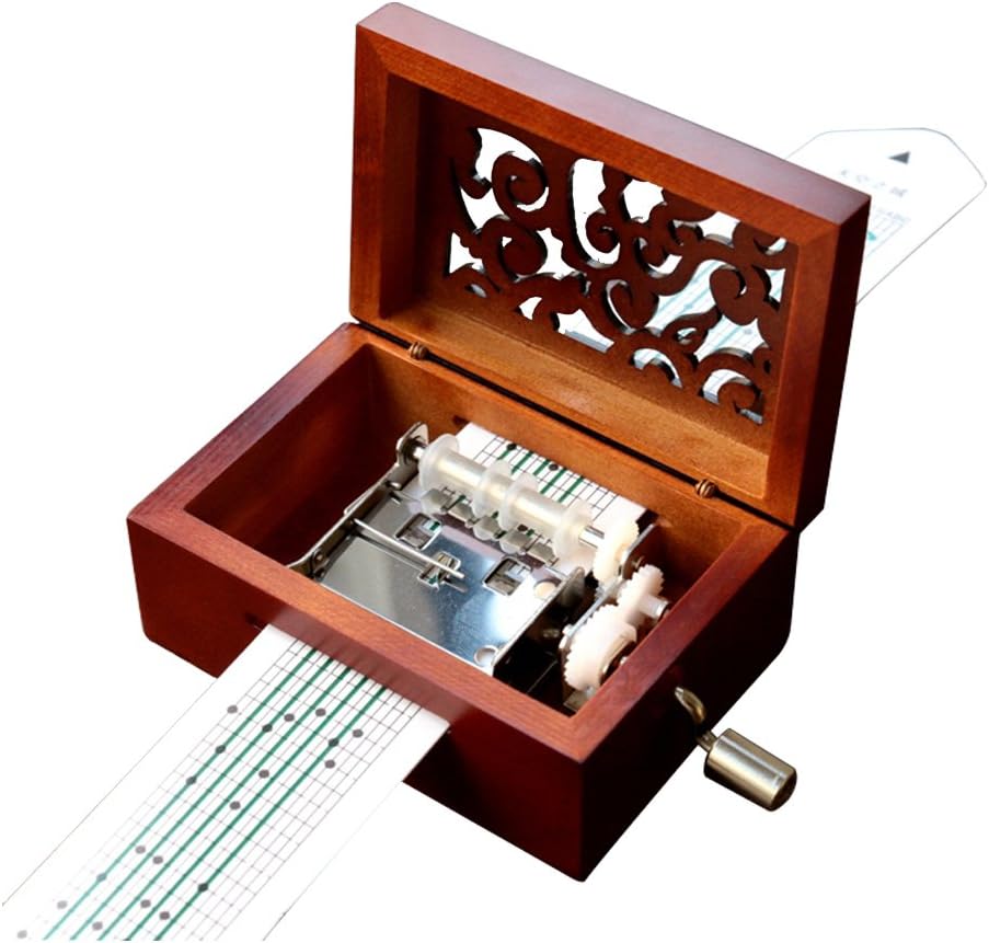 Vintage Walnut Hand-Crank Music Box – 15-Note Mechanical Music Maker with DIY Punch Strips