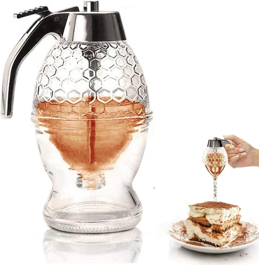 Glass Honey Dispenser – No-Drip Design with Stand | 8 oz Mess-Free Honey Jar