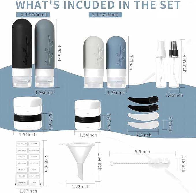 18-Piece Travel Toiletry Bottle Set – TSA Approved | Leak-Proof Silicone Containers & Multi-Functional Travel Accessories