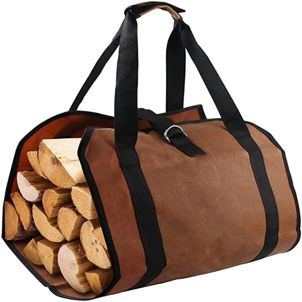 Waterproof Firewood Storage Bag – Waxed Canvas Log Carrier with Handles for Outdoor Camping & Trips