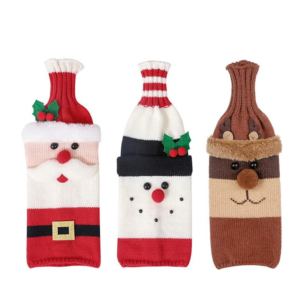 Christmas Wine Bottle Covers – 3PCS Knitted Holiday Bottle Sleeves for Wine & Champagne