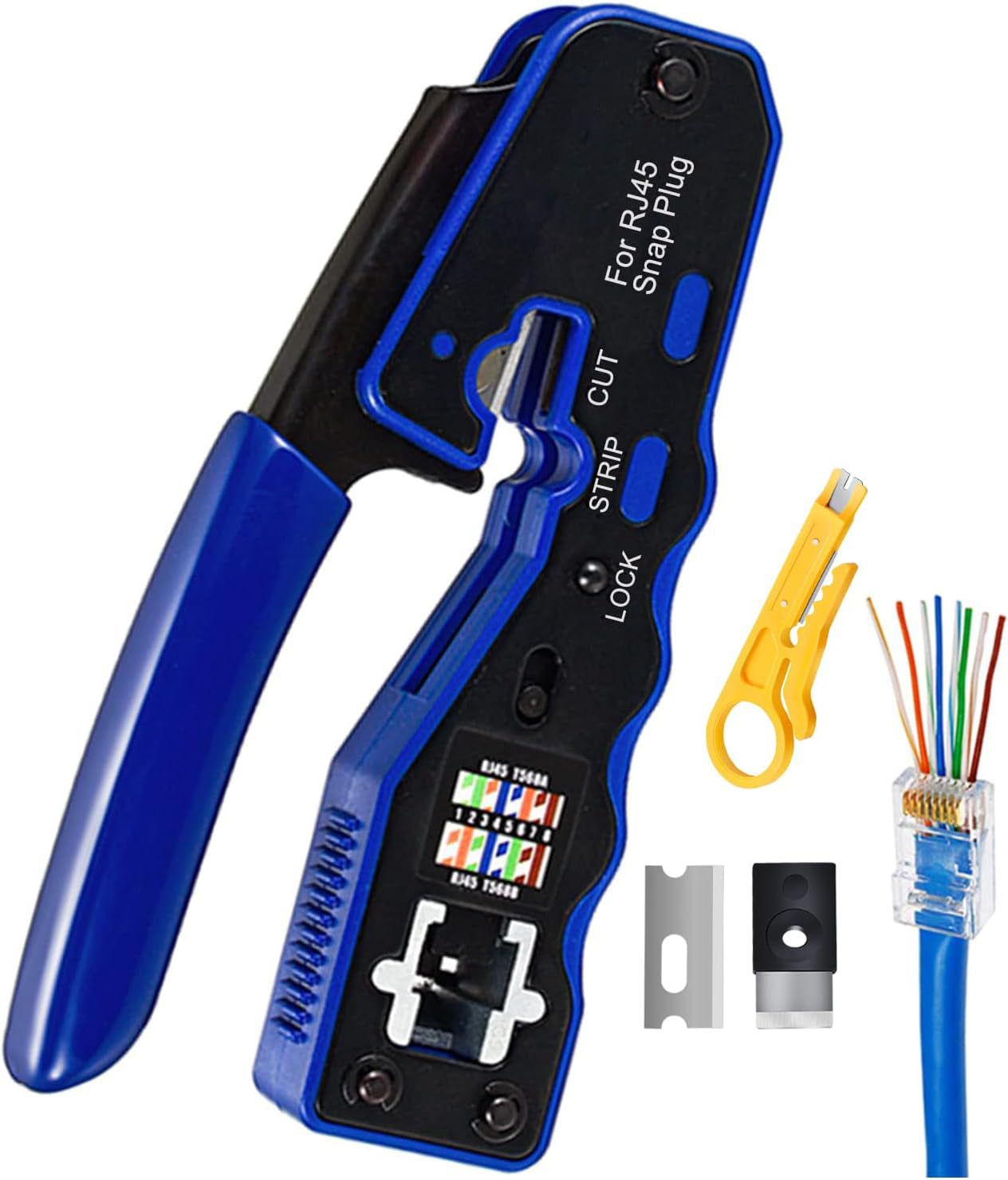 RJ45 Crimping Tool – Pass Through Crimper for Cat6a/Cat6/Cat5e/Cat5 8P8C Modular Connectors