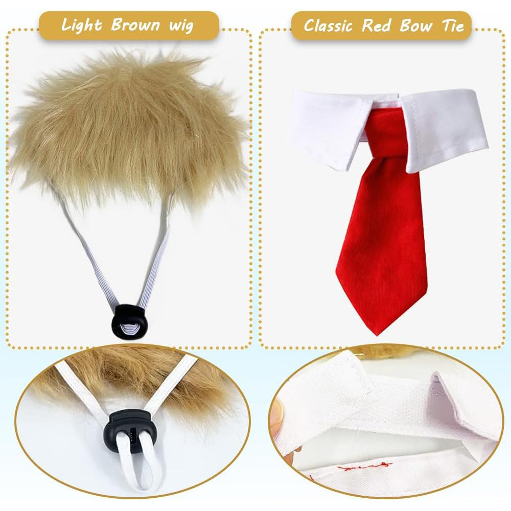 Funny Pet Wig Costume with Collar & Tie – Hilarious Dog & Cat Outfit for Halloween