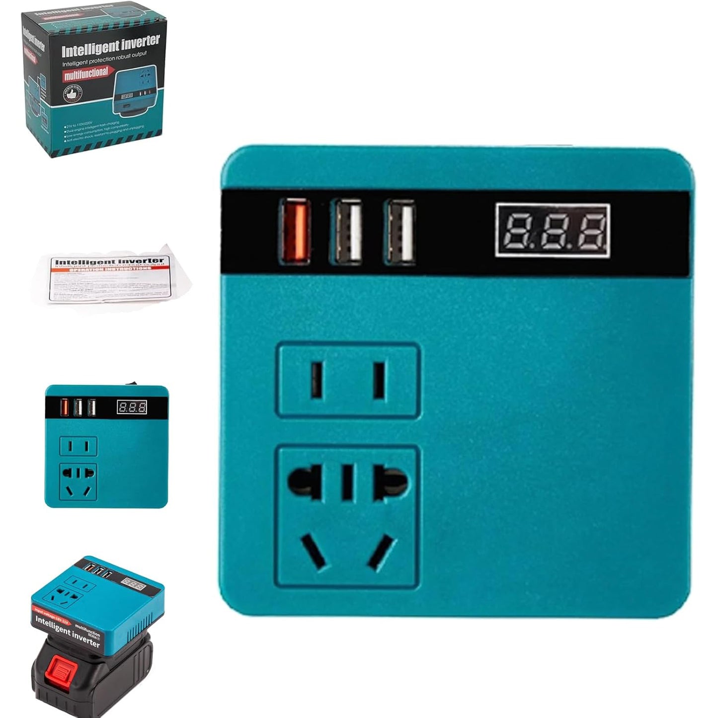 Smart Inverter with Lithium Battery – 21V to 220V AC Portable Power Inverter