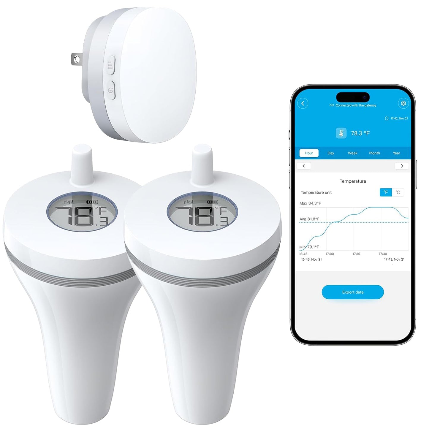 Smart Pool Thermometer with Wi-Fi Gateway | Digital Wireless Water Temperature Monitor