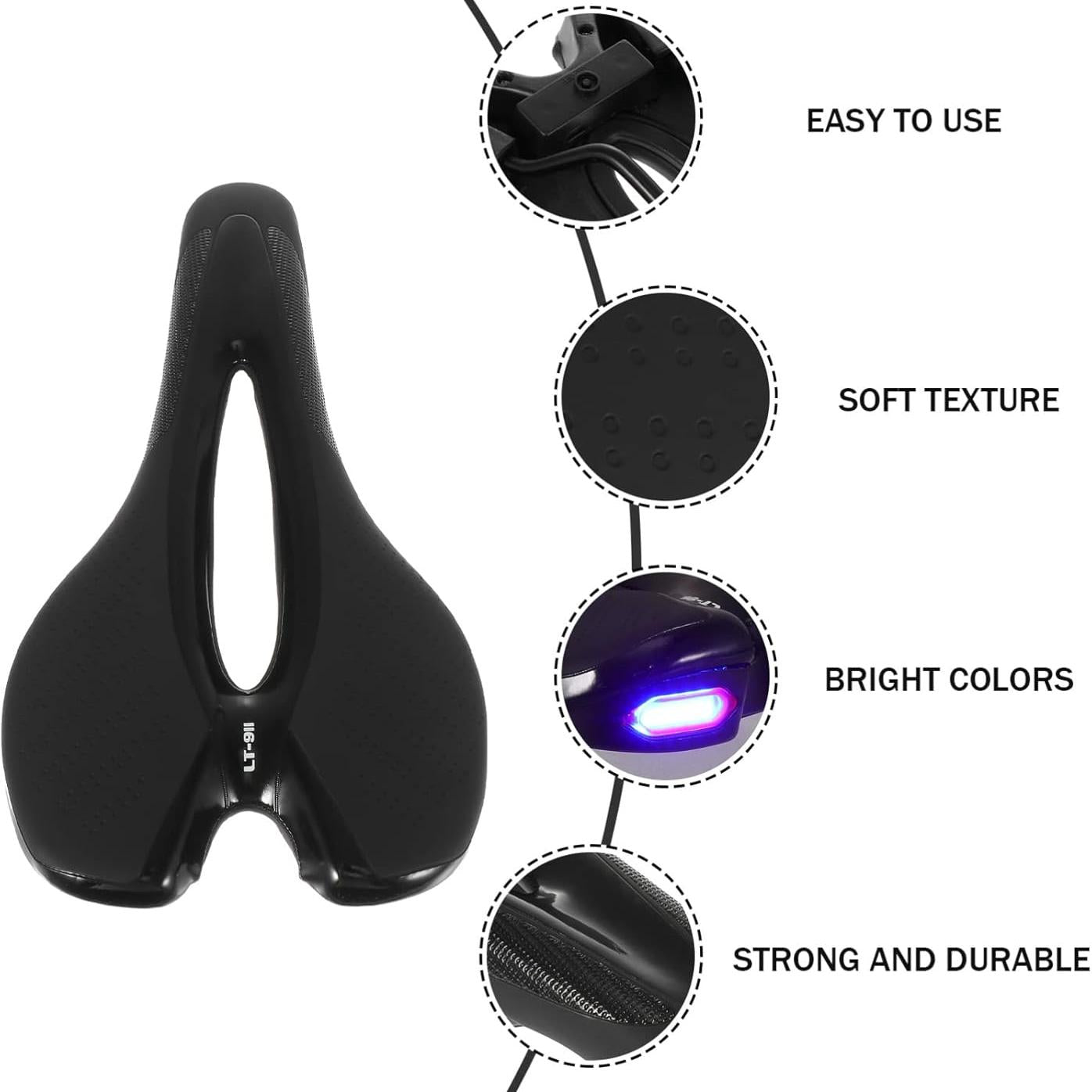 Bike Saddle with Rear Light – Comfortable, Breathable & Safe Ride