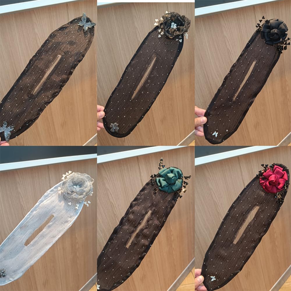 All-Star Flower Hair Accessories – Hand-Embroidered Flower Lazy Bun Maker Hair Styling Tool,6 Pieces Mixed Set