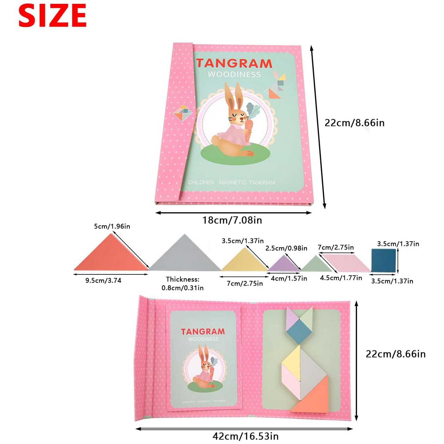 Wooden Magnetic Tangram Puzzle – Colorful Educational Toy for Kids 3+