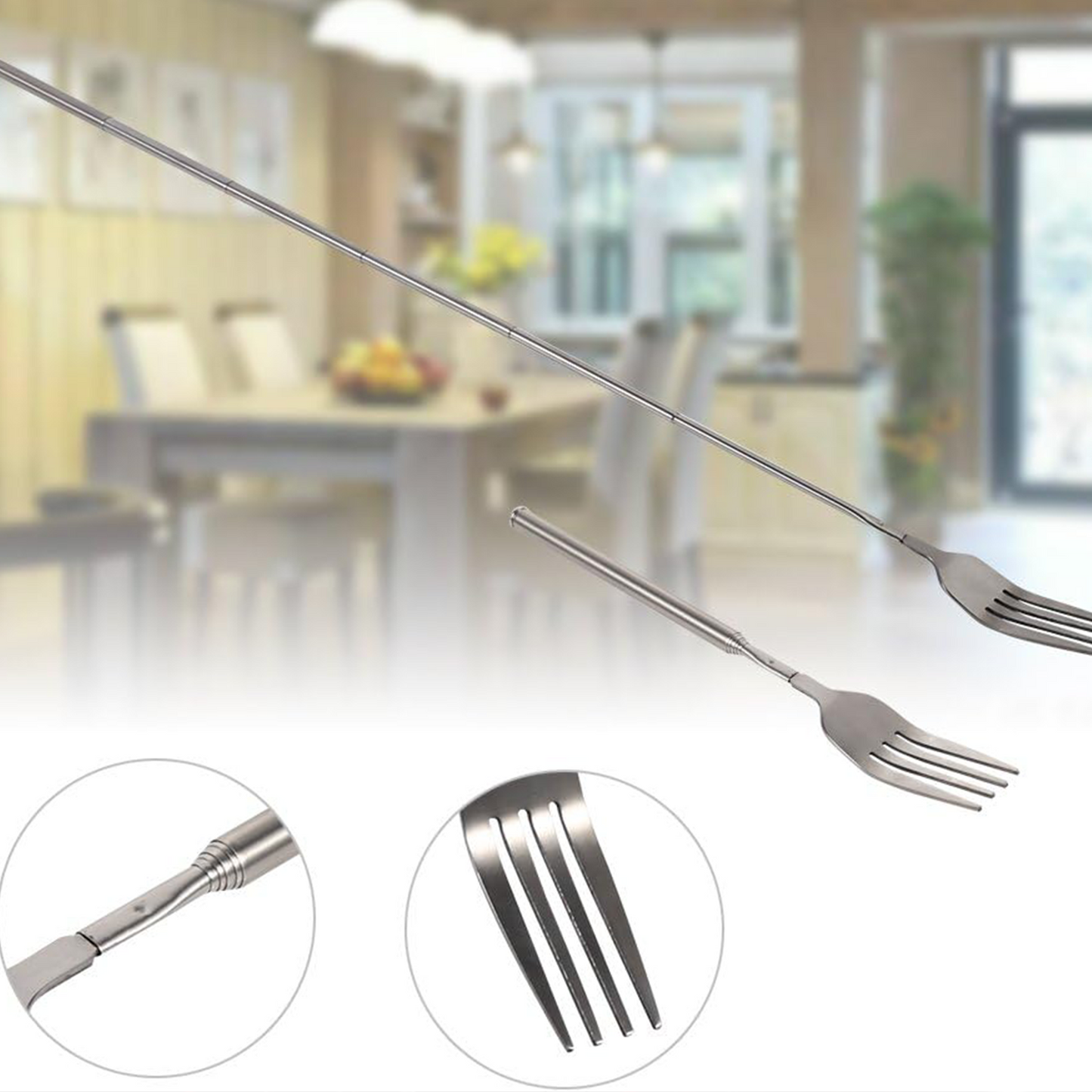 Extendable Telescopic Fork – Stainless Steel Prank & BBQ Utensil (8.7–25.4 in)