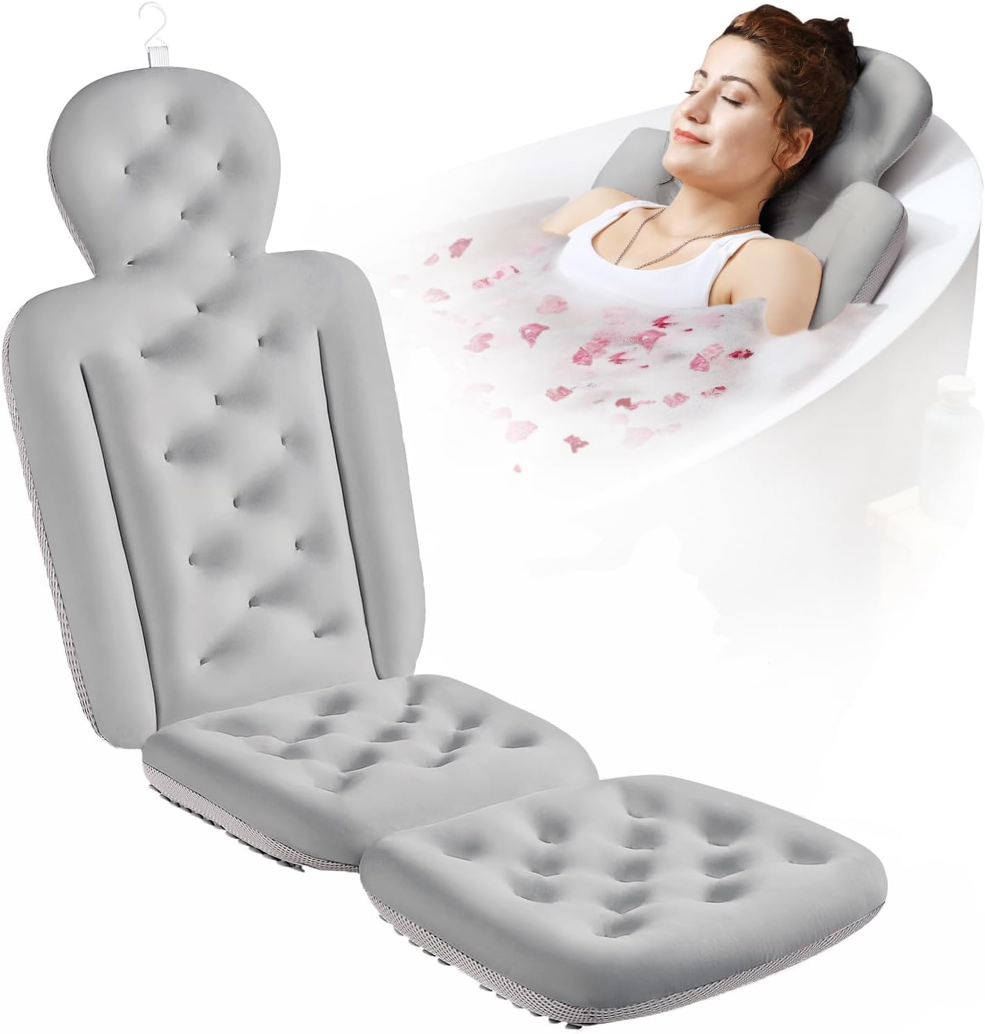 Full Body Bathtub Pillow – 51" × 16" Thickened Spa Mat with Laundry Bag