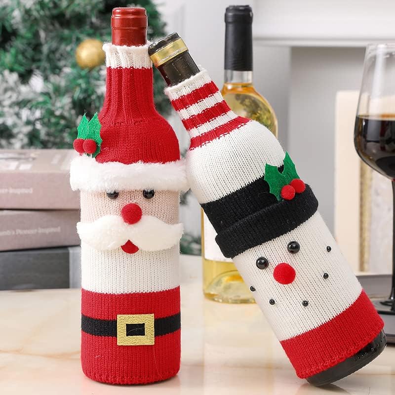 Christmas Wine Bottle Covers – 3PCS Knitted Holiday Bottle Sleeves for Wine & Champagne