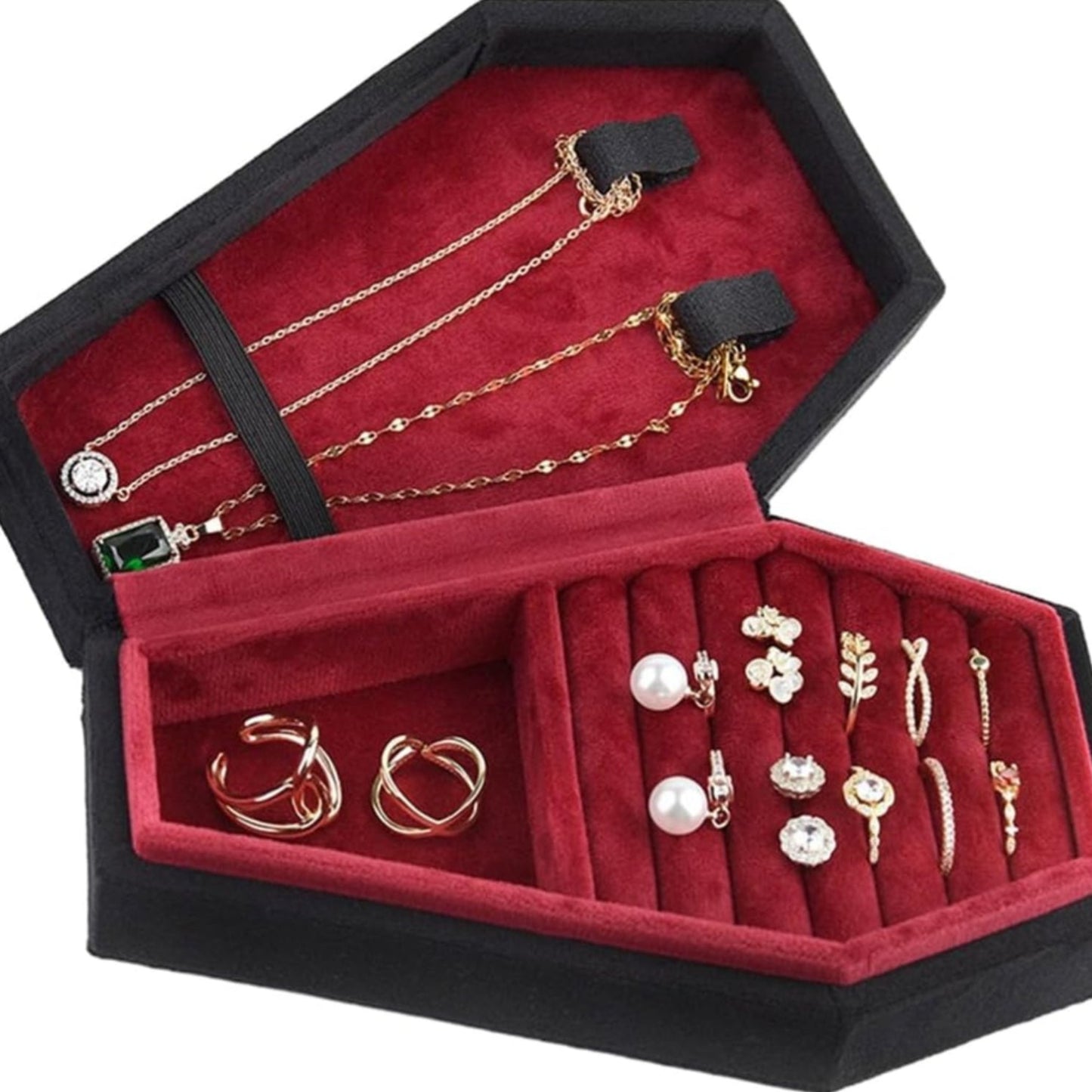 Coffin Jewelry Box – Gothic Velvet Organizer for Rings, Earrings & More