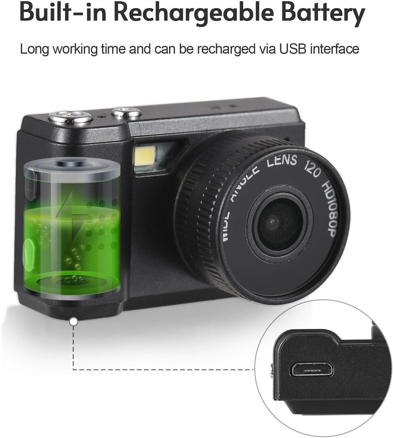 Mini Digital Camera 1080P | Built-in Battery, LCD Screen & Flashlight | Portable Keychain Camera