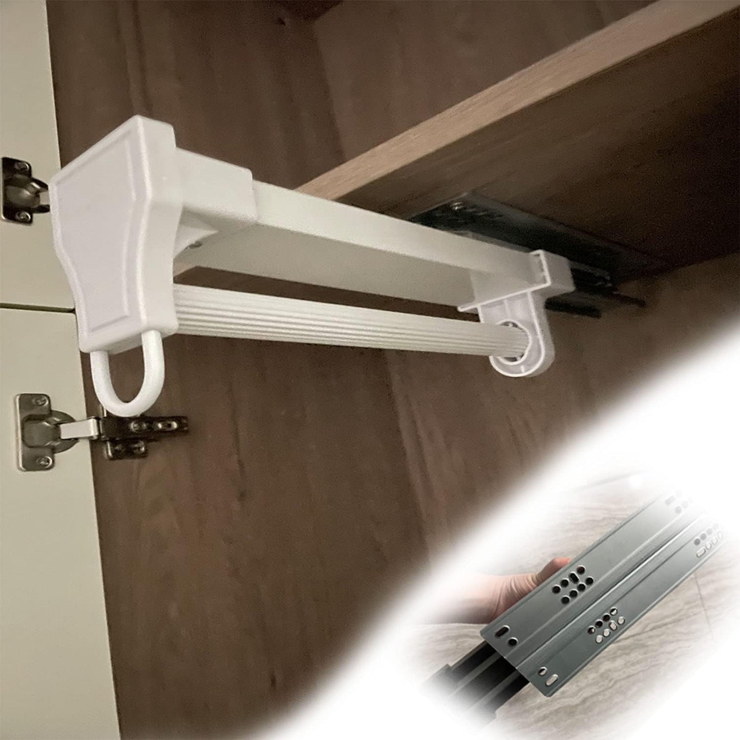 Pull-Out Closet Hanger Rod – Adjustable White Wardrobe Rail
